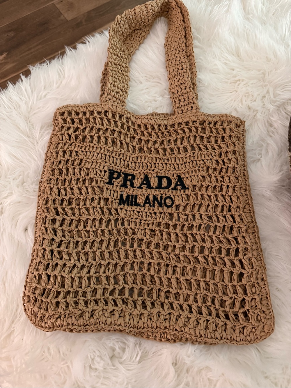 Prada Tan Crochet Milano Tote